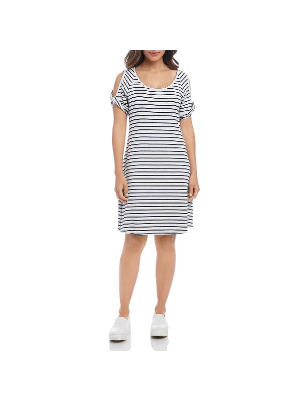 Womens Cold Shoulder Striped T-Shirt Dress