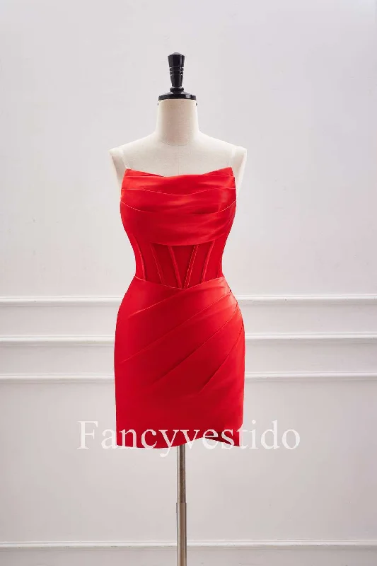 Cute Red Pleated Tight Short Homecoming Dress